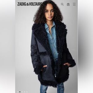 Zadig  & Voltaire 🔥 RARE FESTIF  Faux  Shearling Coat Encre $998